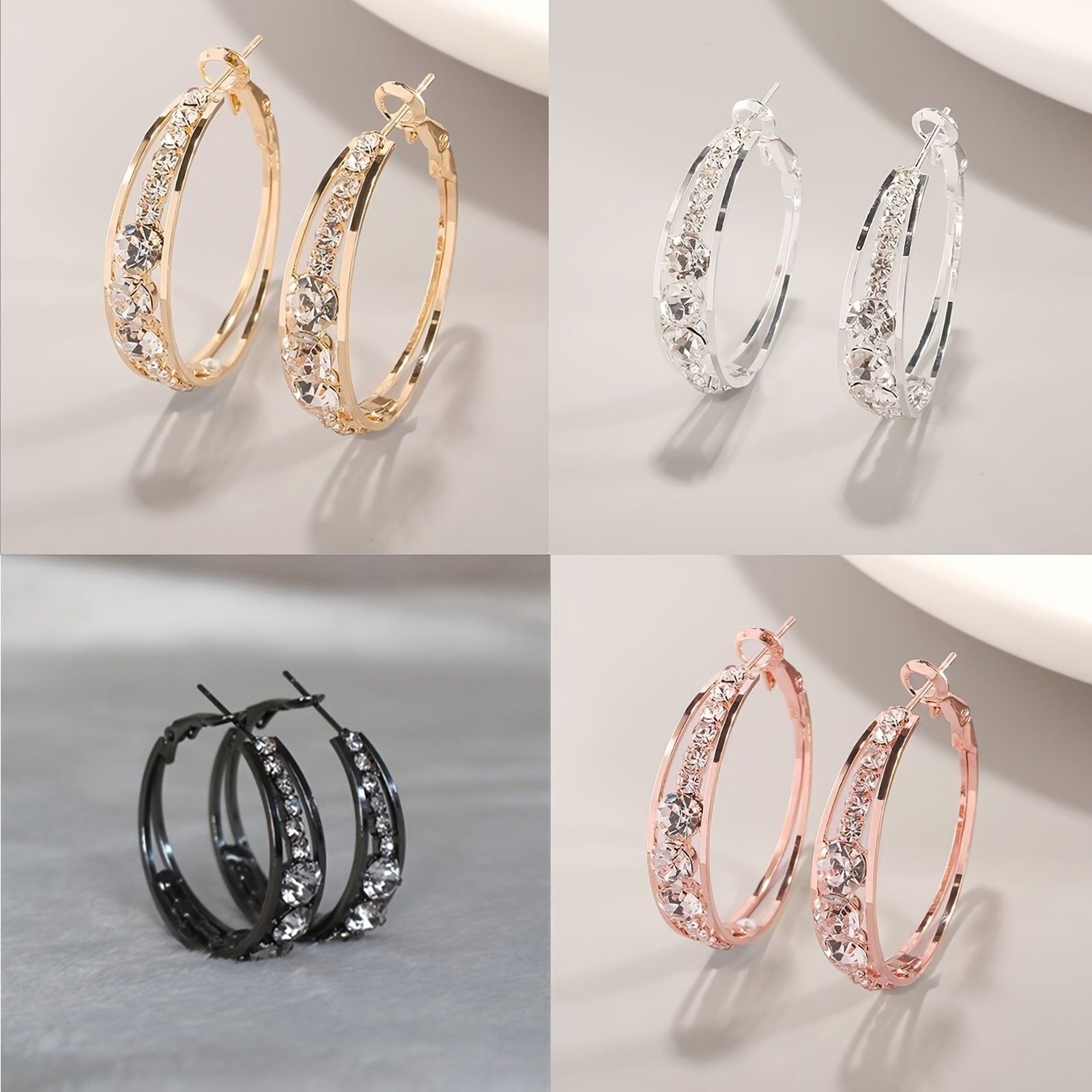 TEMU 8pcs Elegant Minimalist Synthetic Zirconia Geometric Hoop Earrings Set - Golden, | Hoops For Women, Daily Wear, Parties, Vacations | Durable &