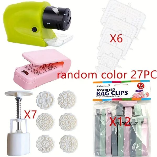 1 Set, Kitchen Tool Set, Mooncake Mold, Plastic Bowl Lid, Food Storage Covers, Knife Sharpener, Mini Food Bag Vacuum Sealer Machine, Food Ba