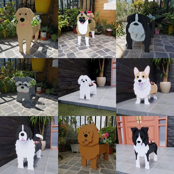 Planters Pots Garden Flower Pot Dog Schnauzer Bulldog Poodle Corgi Yorkshire DIY PVC Home Decor 230329