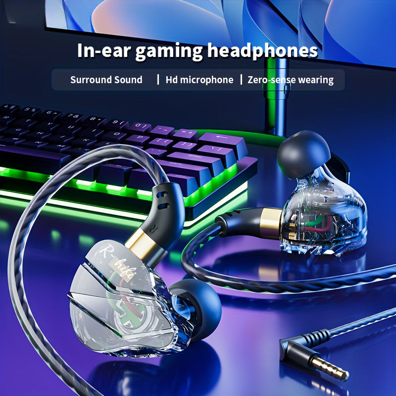 TEMU In-ear Gaming Headphones, 3.5mm Jack, -free Cable, Push Button Volume Control, Sound Isolation, Hd Condenser Mic, Non-waterproof, Sports