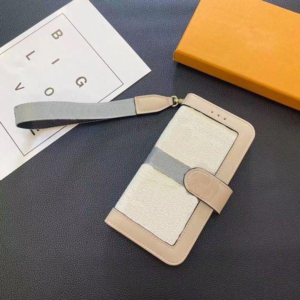 Luxury Leather Flip Wallet Phone Case for iPhone 16 15 14 13 Samsung S25 S24 S23 S22 Wrist Strap Card Holder Magnetic Snap-button Closure Ha