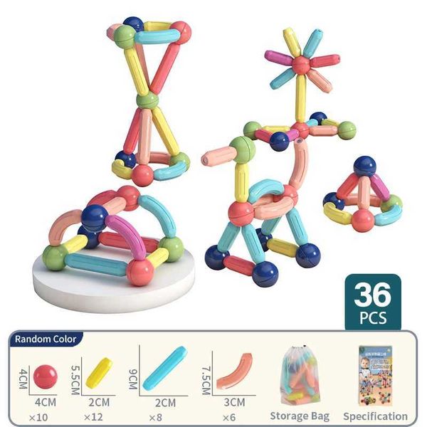 36PCS Magic Magnetic Building Blocks Magnetic Construction Set Magnet Ball Sticks Rod Games Montessori Educational Toy For KidsT250117