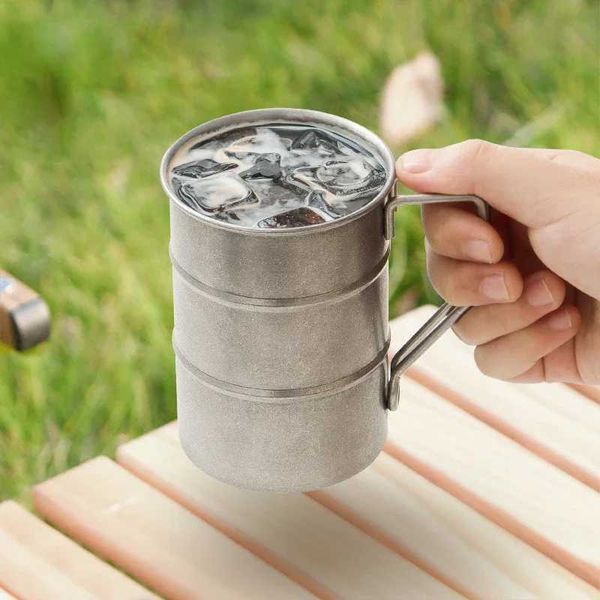 Retro Old Stainless Steel Coffee Water Cup Industrial Style Oil Barrel Mug Outdoor Camping Picnic Beer Mug Drinking Utensils M240803
