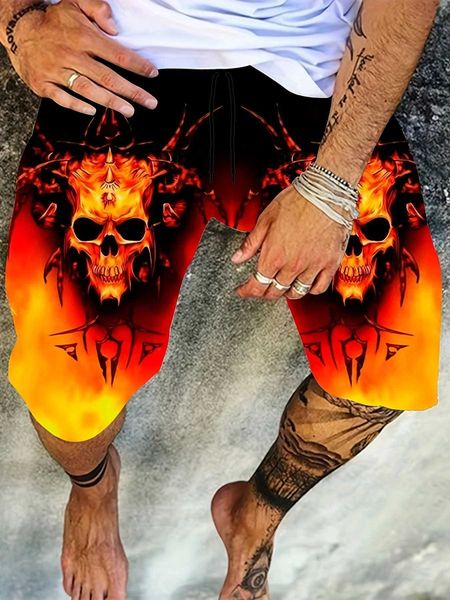Hot Salking Skull 3D Impresso Mens Summer Street Fashion Cloths Praia de shorts soltos Sports Casual Sports Surfing Polyester Fiber Shorts W