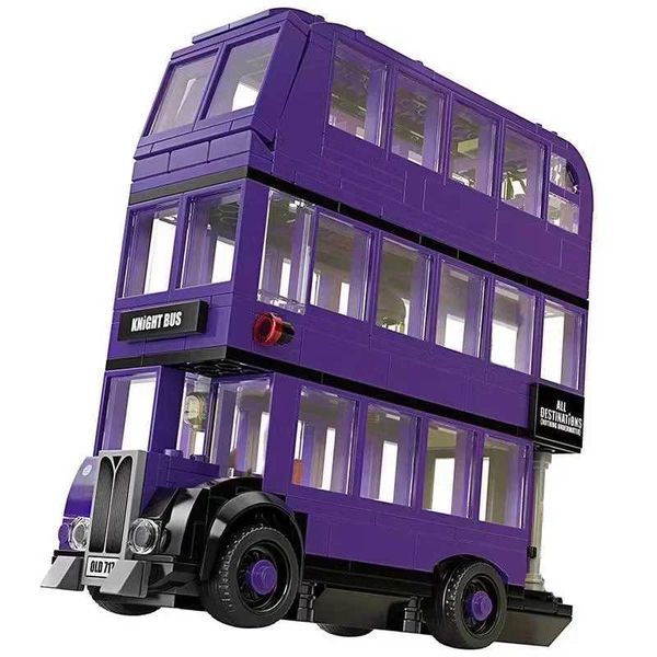 Model Building Kits In Stock 419pcs Harry Magical World of Wizards The Knight Bus Purple Triple-decker Building Blocks Set Compatible Kids B