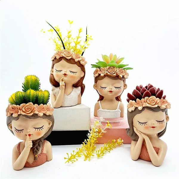 Silicone molded cute girl flowerpot resin gypsy candle concrete crystal glue tool DIY handmade 240731