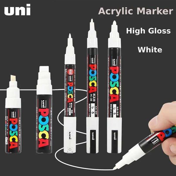 Watercolor Brush Pens UNI Posca White Acrylic Marker Brush Marcadores Permanent Waterproof Non-fading POP Poster Pen-Graffiti Advertisement