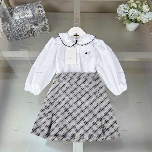 Popular girls dress set Denim skirt set kids designer clothes baby t-shirt suits Doll collar design Long sleeved shirt and skirt