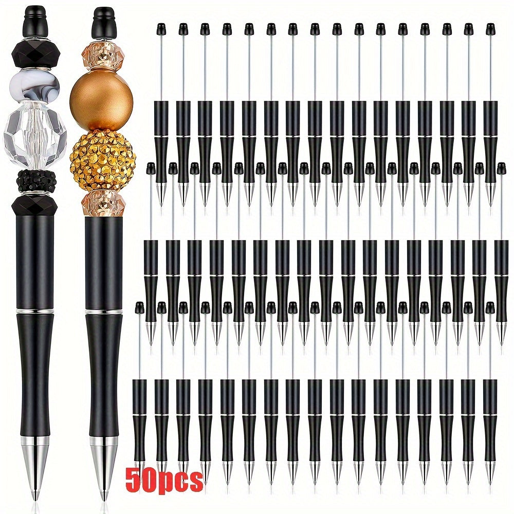TEMU 50pcs Black Plastic Beadable Ballpoint Pens Bulk Diy Pen Set With Black Ink For Diy Making Back-to-school Gift Office School Supplies, Fine