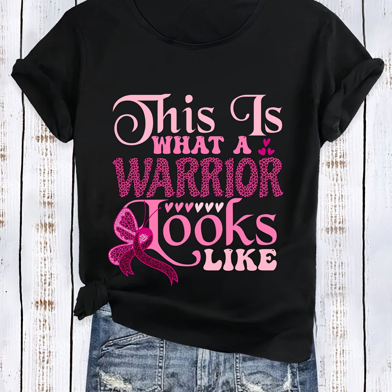 TEMU 's Casual Short Sleeve T-shirt - Vibrant Red With Pink Lettering & , Relaxed Fit Summer Top, Machine Washable Round Neck Tee For Sports Fans &