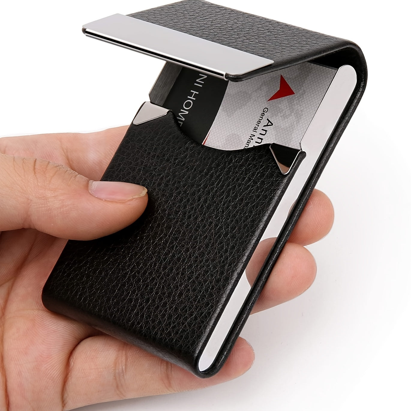 TEMU Business Card Holder, Leather Business Card Case Pocket Card Holders For Men Or Women, Metal Slim Name Card Holder Rfid Blocking Business Card