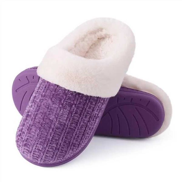 Shevalues knitting plush slider memory foam fuzzy slider plush slider anti-skid rubber sole winter indoor cotton slider Y241023