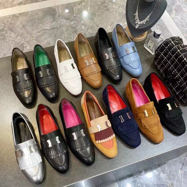 latest womens dress shoes luxury designer classic fashion Letter clasp buckle women Loafers 100% cowhide Snakeskin meeting office flat heel