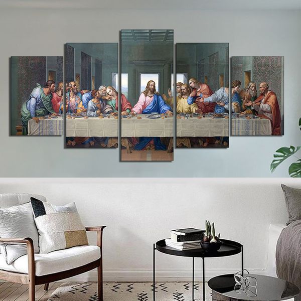 5pcs Set The Last Supper Canvas Painting Famous Posters And Prints Wall Art Picture For Kitchen Dinning Room Home Decor