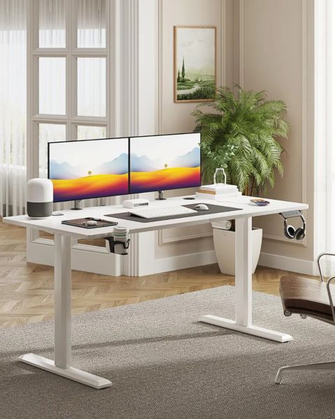 Electric Standing Desk 55 Inch, Ergonomic Height Adjustable Table with T-Shaped Metal Bracket Modern Computer Workstations for