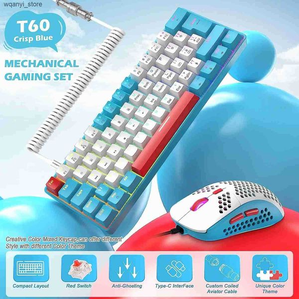 Keyboards 60% mechanical keyboard and mouse combination+tray USB C cable RGB LED backlit keyboard red switch 6400 DPI programmable mouse L24