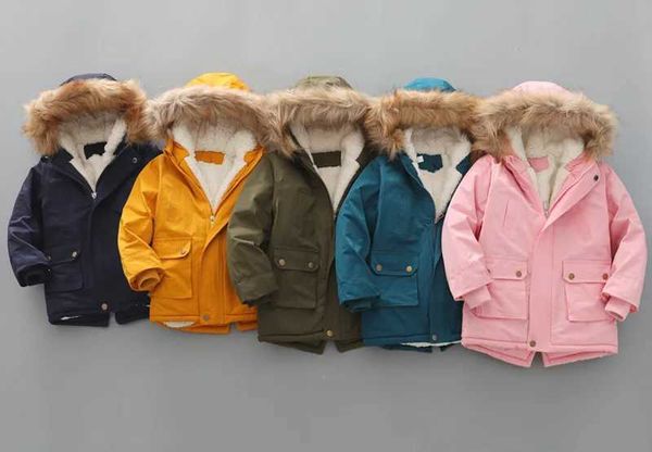 Down Coat 3-8 Years old Winter Boys Jacket Windbreaker Keep Warm Thicken Fur Collar Girls Coat Hooded Childrens Outerwear Kids Clothes H2411
