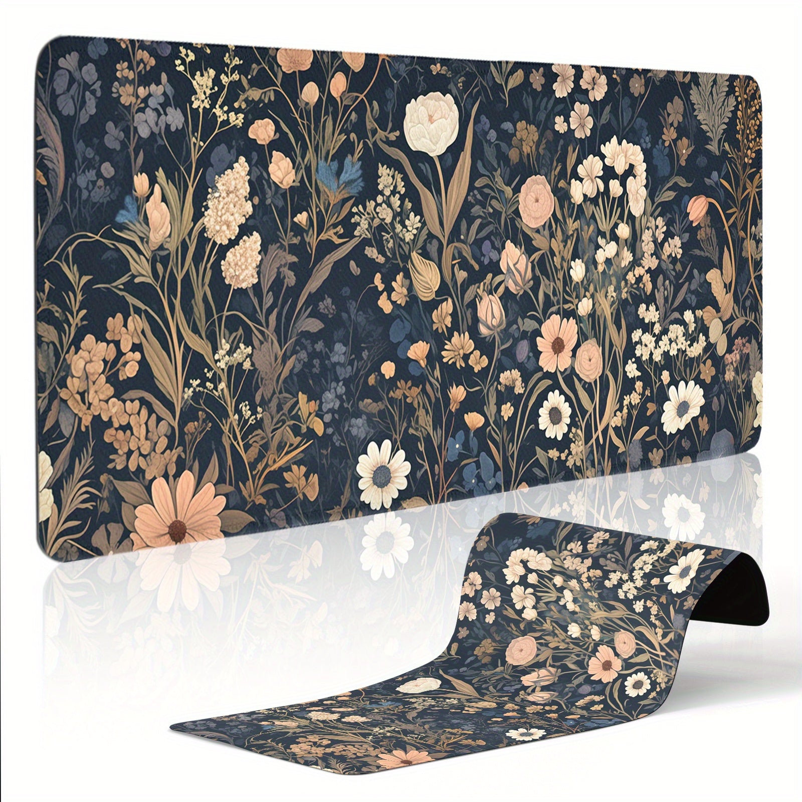 TEMU 1pc, Cute Dark Floral Desk Mat, Vintage Floral Plant Mouse Pad, Large Extended Gaming Mouse Pad For Office Decorative Desk Mat, Large Laptop