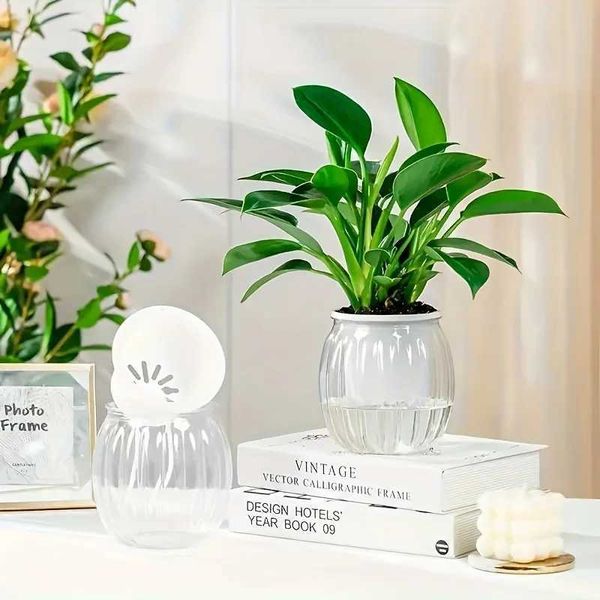 Planters Pots Nordic Style Lazy Hydroponic Flower Pot Cotton Rope Absorbing Automatic Watering Planter Transparent Plastic Self Office Home