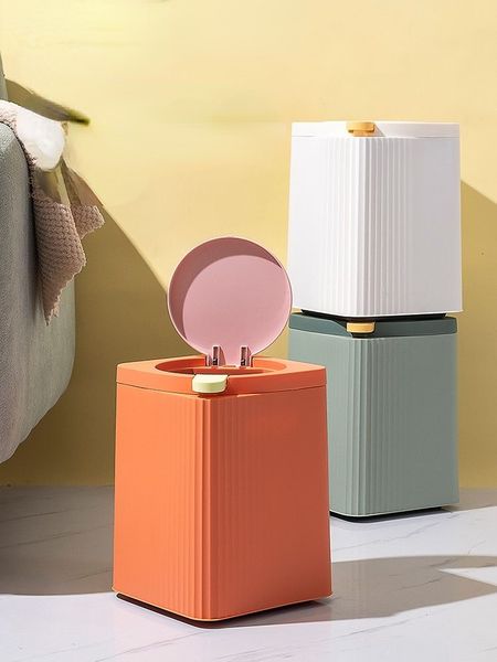 Waste Bins Bathroom Trash Can Waterproof Wastebasket with Lid Kitchen Garbage Bin Push Bins Organization Containers Automatic Trash Bucket 2