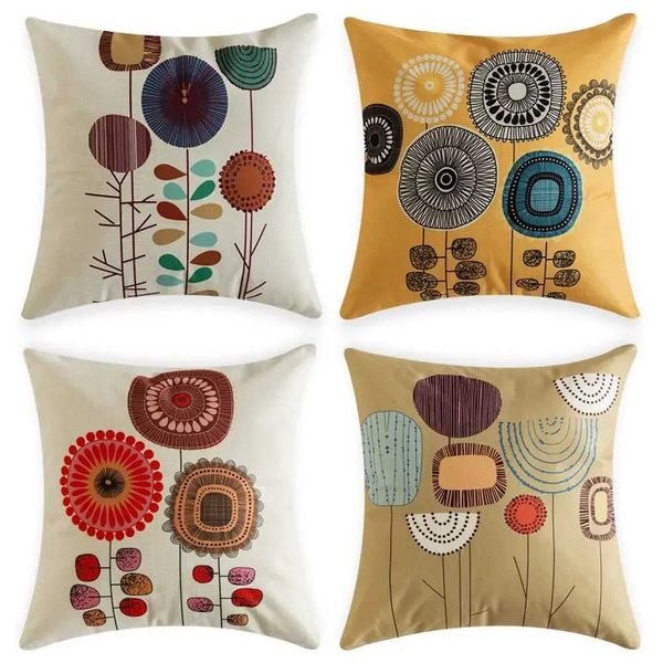 Simple flower pattern linen pillowcase living room sofa cushion cover home decoration Nordic fashion home pillowcase 40x40XJ250102