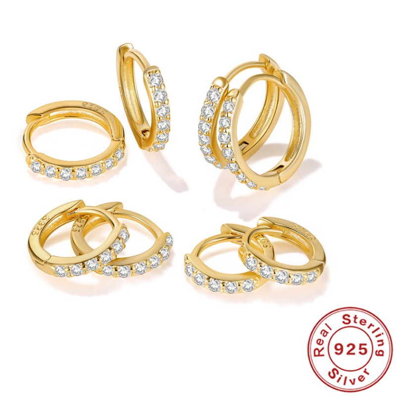 6mmm-9mm Diameter 925 Silver 18K Yellow Gold Plated Bling Moissanite Hoops Earrings Jewelry for Men Women Nice Gift