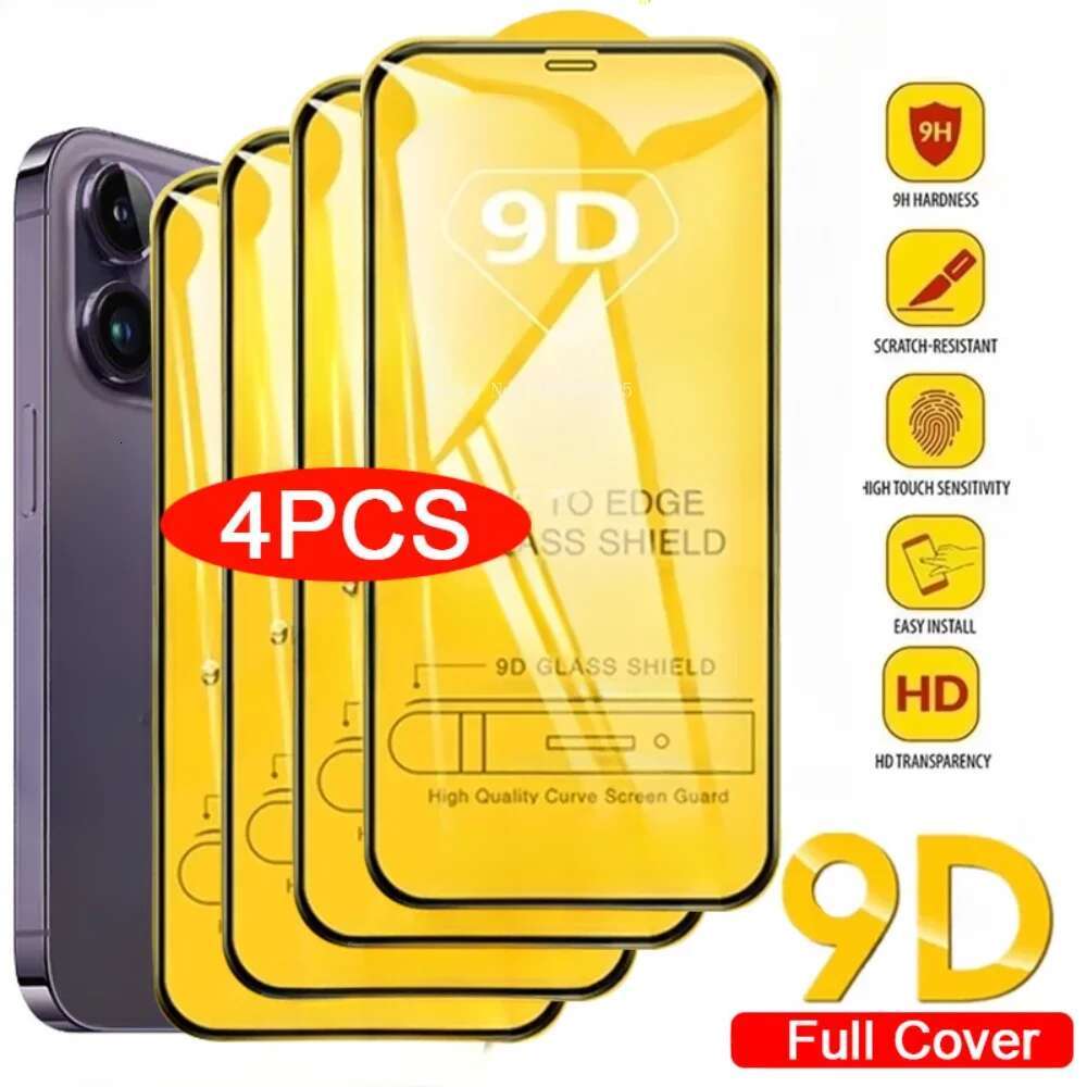 4PCS 9D Full Cover Tempered Glass 11 12 14 Pro Max 16 15 Plus Screen Protector For iPhone 13 Mini XR XS MAX