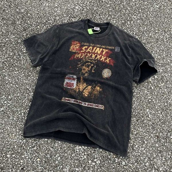 Men&#039;s T-Shirts Frog Drift SAINT OF MICHAEL Fashion Street Graphics Printed Loose Oversized Vintage Clothing Tops Tee T Shirt For Men Un