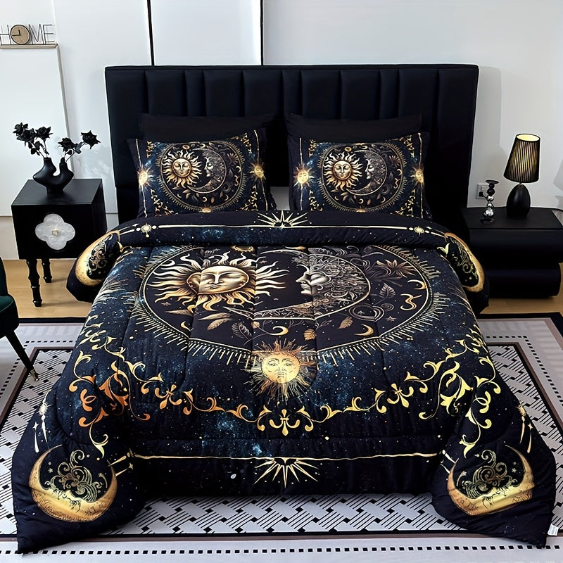 TEMU 3pcs And Moon Planet Intensification Quilt Set(1 Comforter+2 Pillowcases Without Pillow Core), Contains Padding 180gsm Quilting Soft Digital