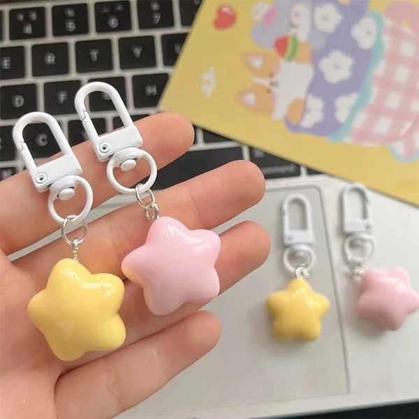 1 PCS Cute Yellow Pink Stars Keychain Pendant Keyring For Girls Backpack Charm Headphone Case Accessory Creative Gifts Y240918