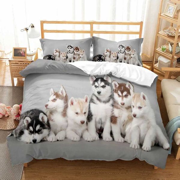 Lovely Dogs Animal 3D Bedding Sets Cute Husky Duvet Quilt Cover Set Kids Comforter Bed Linen case Pets DogC241207