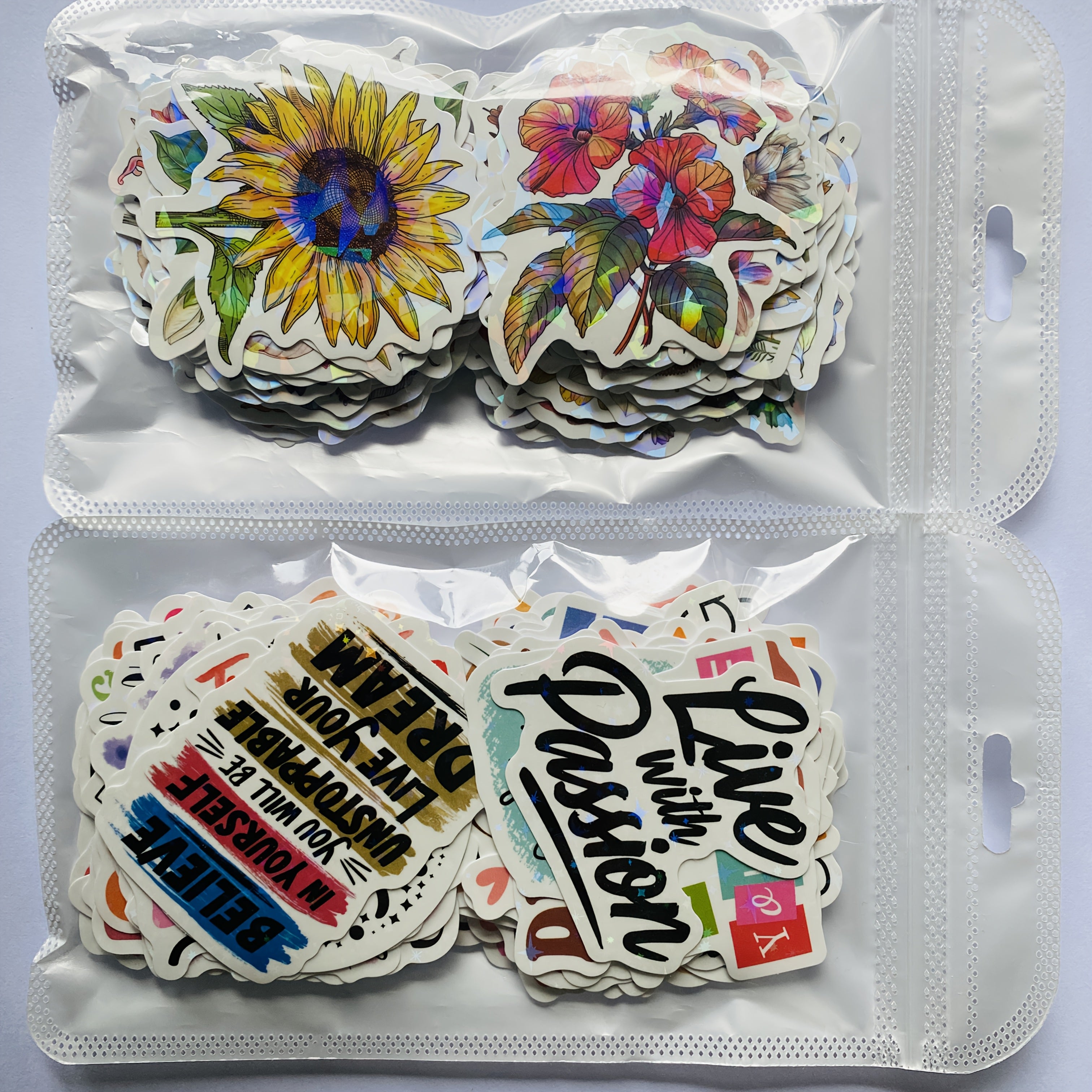 TEMU A Set Of 200pcs Mental Health + Floral Laser Vinyl Stickers, For Laptop Bottle And Scrapbooking, Water-proof Decal