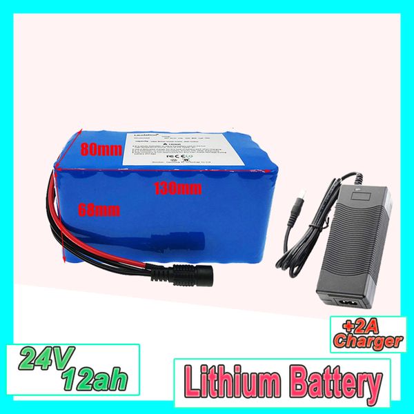 24V 12AH Electric Bicycle Lithium Battery 18650 Pack For Scooter Motor Less Than 350W With 15A BMS And 29.4V 2A Charger