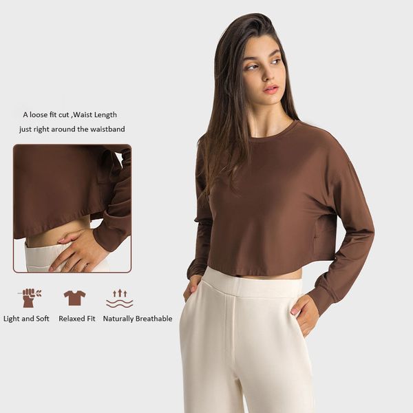 124 Cropped Hoodie Relaxed Fit Sweatshirts Yoga Tops Breathable Workout Tee Quick-Drying Sports Coat Jacket Casual Long Sleeve Shirts Runnin