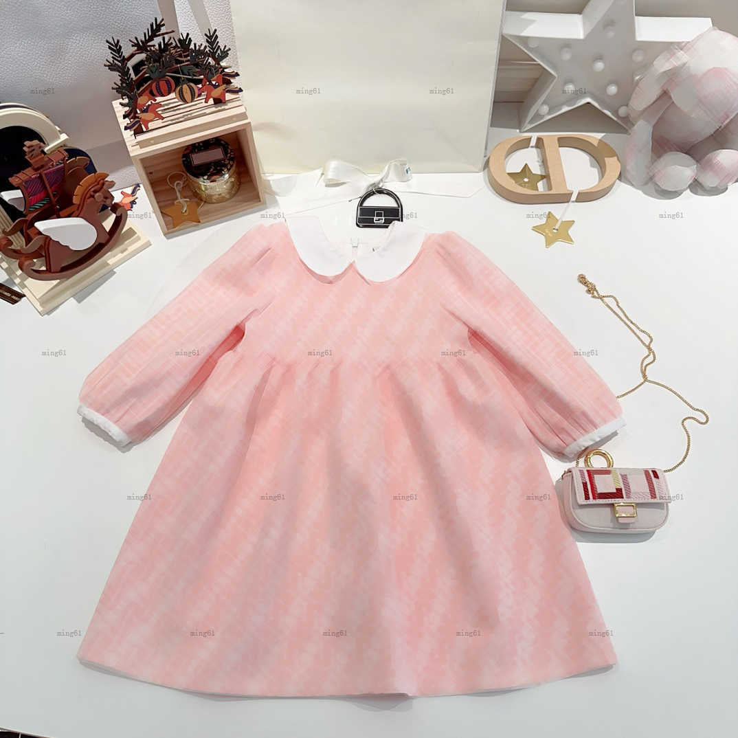 Doll collar girls dress Lovely pink Princess dress kids designer clothes spring and autumn partydress baby skirt A13X06N052