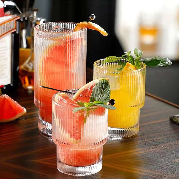 Coffee Glass Cups Stackable Glassware Stripe Simple Transparent tail Bar Beverages Soda Water Juice Mugs Cup Drinkware