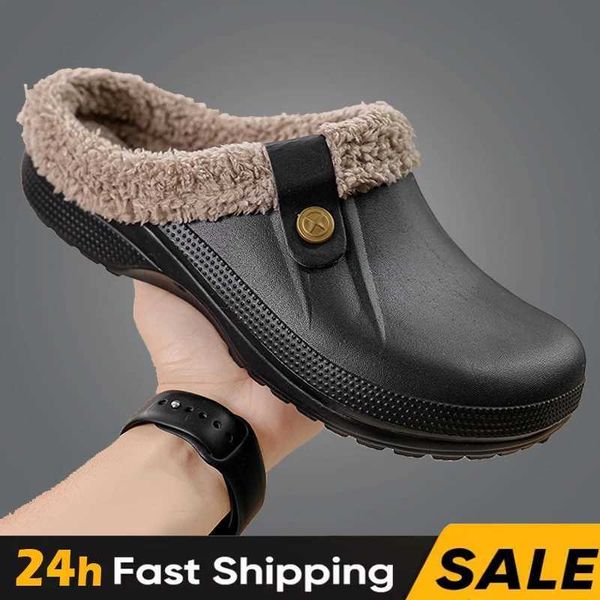 Slippers Mens Winter Colgs Slippers Waterproof Garden Shoes Home Fur Clog Soft Plus Bedroom Fuzzy Indoor Outdoor Flat Sandals z241023