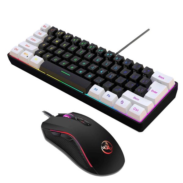 Keyboards HXSJ V700BW A869 USB Keyboard Mouse Kit 61-key Wired RGB Backlight Computer Keyboard Colorful LED Lighting 3200DPI Gaming Mouse z2