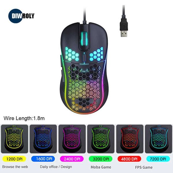 Mice USB Wired Mouse 7200DPI Adjustable 6 Buttons Optical Professional Gamer Office Mouse Computer Accessories Mice for PC Laptop H241122