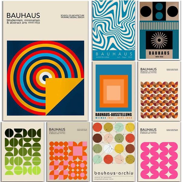 Modernista Bauhaus Geométrico Arte Poster de meados do século Pintura de arte estética Decoração de decoração Office Bar Cafe Wall Decorsc25