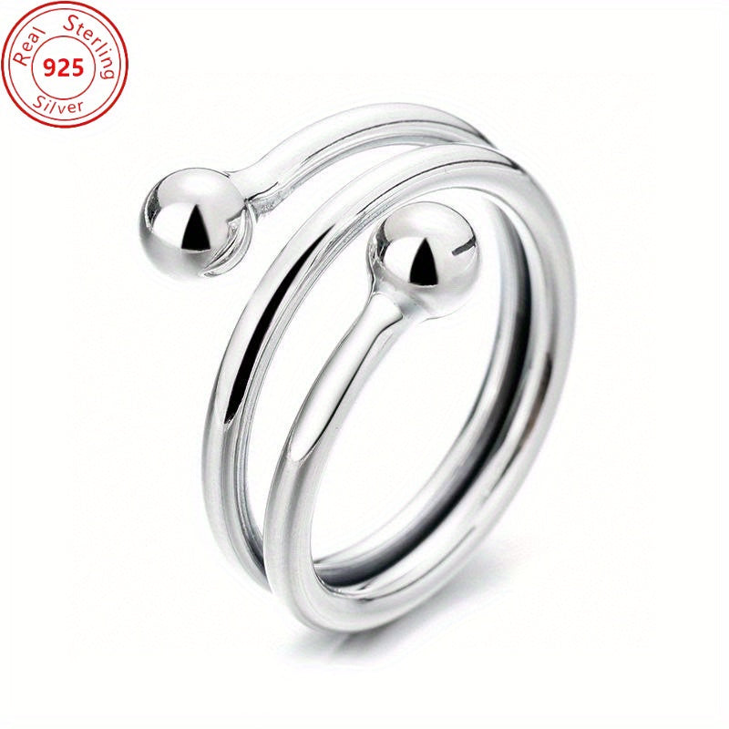 TEMU S925 Sterling Silvery Round Bead Opening Adjustable - Ring - Hypoallergens - Stylish Minimalist Style - Suitable For Casual Attire And Party -