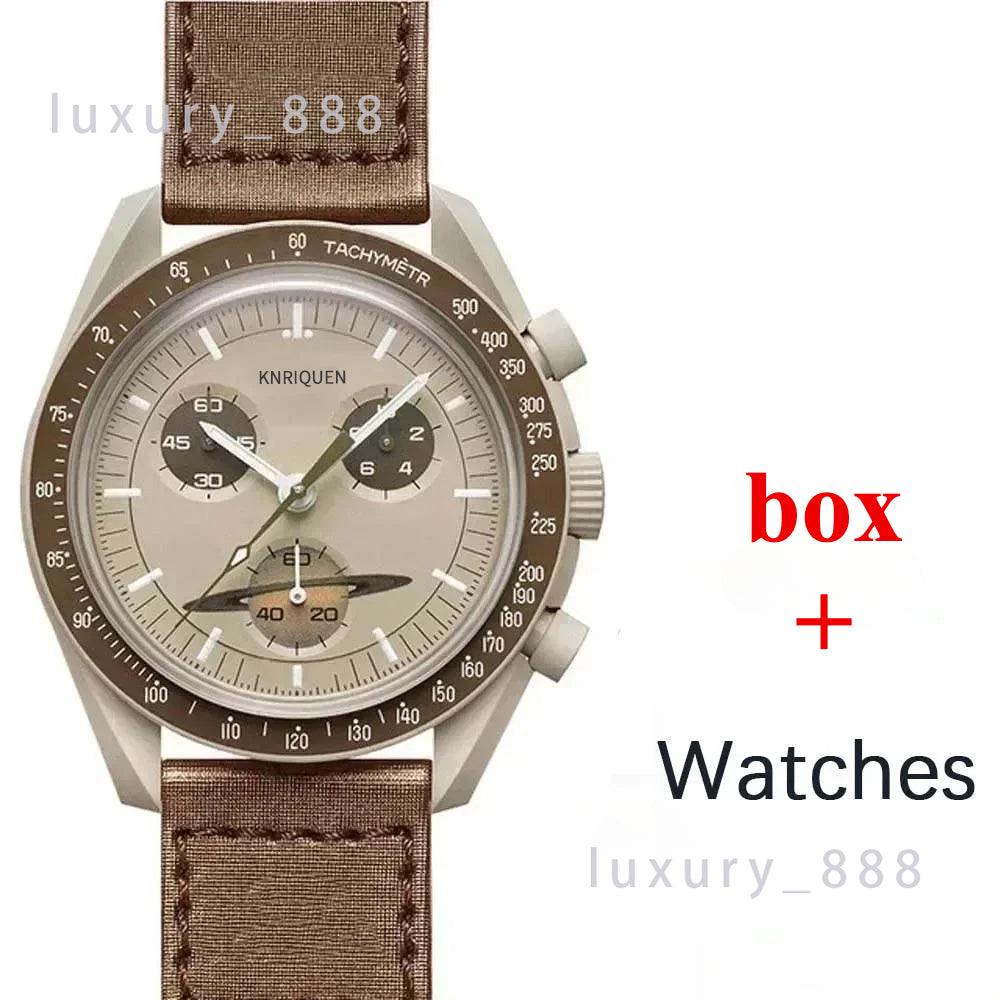 2025 Hot Sale Newly White Watches For Mens Luxury Wristwatch Plastic Case Chronograph Moon Watch With box Explore Planet Quartz Colorful Male Clock