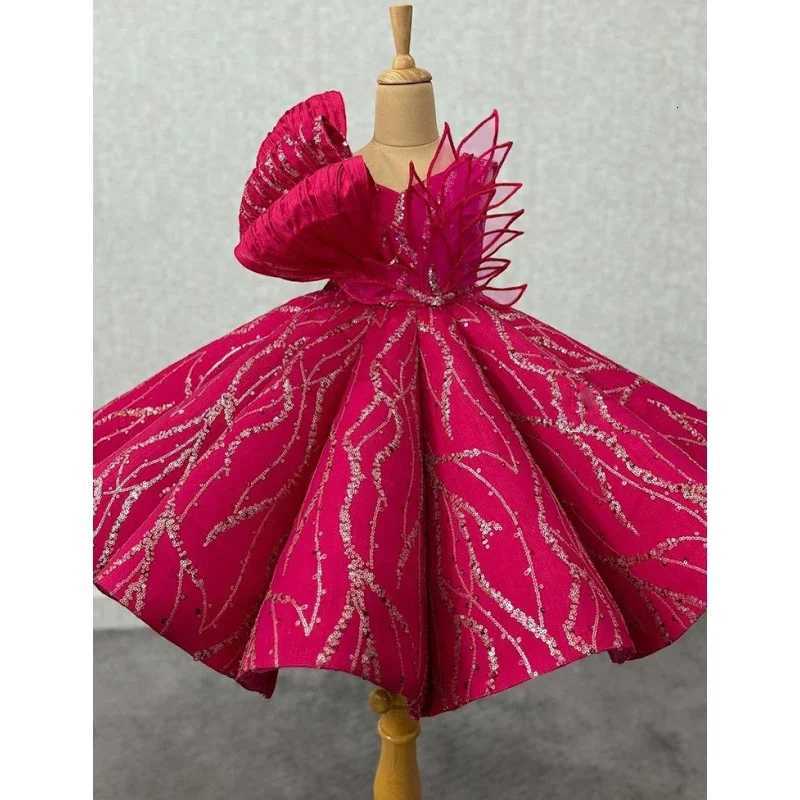 Gorgeous Girls Princess rose sequin Palace Dress V-neck Children Bow Wedding Gown baby infant Birthday Party Kids Dresses Z250716