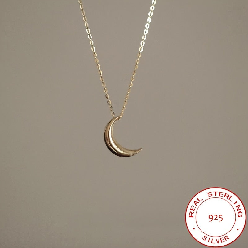 TEMU 925 Sterling Silver Glossy Moon Pendant Necklace Simple Women's Necklace Jewelry Gift For Eid, Ramadan