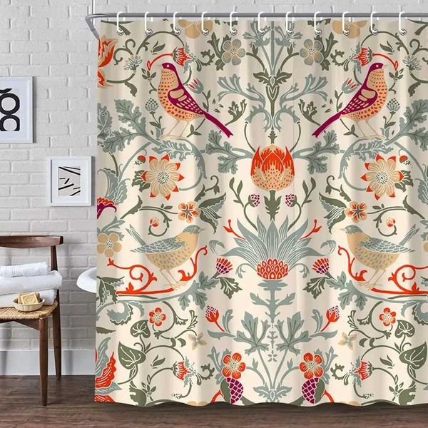 William Morris Shower CurtainGreen Shower Curtain Set for Bathroom Heavy Weight Fabric Decorative Bath Curtain Washable Curtain Y240816