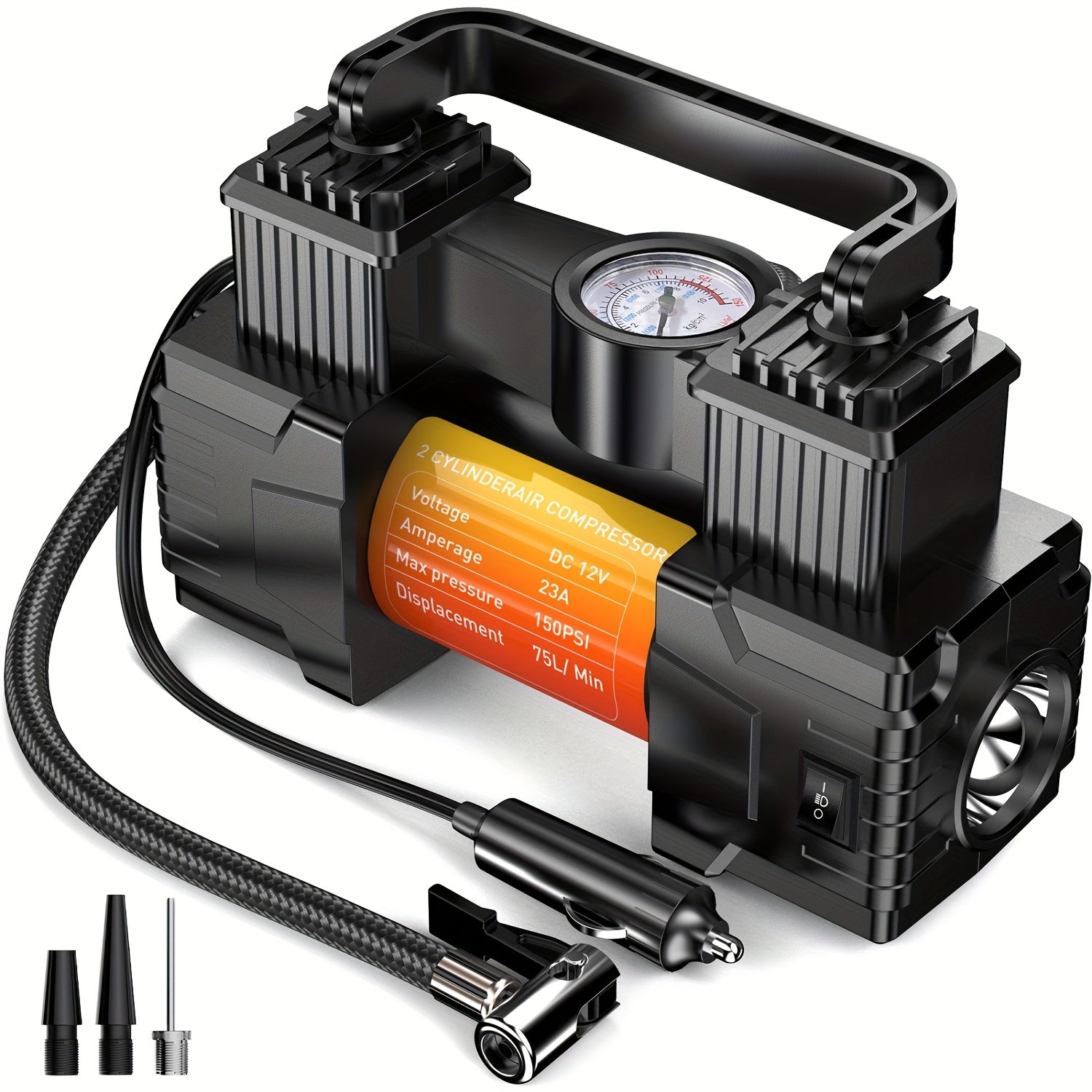 TEMU 150psi Dual Cylinder Air Pump For Car Tires Bicycle - 75l-min Heavy Duty Portable Compressor, Digital Display Auto Shutoff & Led, 100% Copper