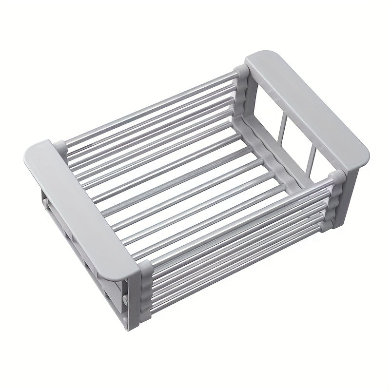 TEMU Expandable Stainless Steel Sink Rack With Drain Basket, Suitable For 5 , Foldable Kitchen Utensil Organizer, Design For Washing And Drying Dish