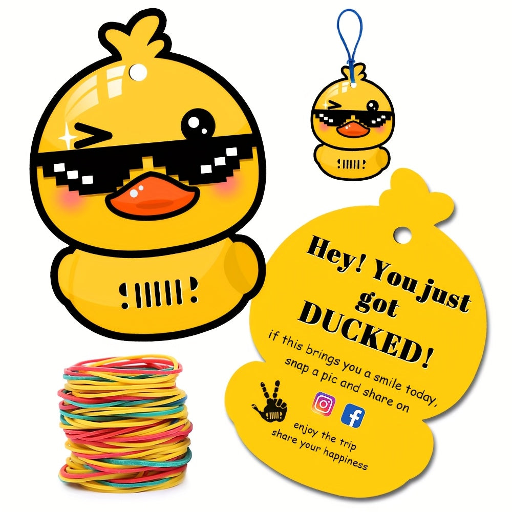 TEMU 50 Pack Party Game Cards - With Cute Yellow Duck Tags, Rubber Bands & Hole Punch - For Birthday Prizes, Games, Classroom Exchange - Party Favors