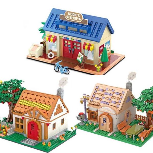 Blocks Movie City Street Scene MOC Animal Society Nooks Shop Rosie Isabelle Flower House Model Building Blocks Brick Puzzle Toy S2412202