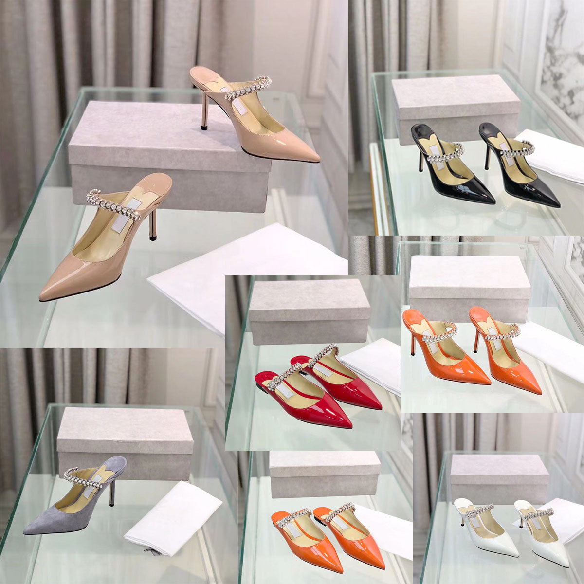 Slippers New Rhinestone Chain Pearl High Heels All-match Mules One Word Belt Half Slippers Fashion Sandals Shoes trend fashion basketball